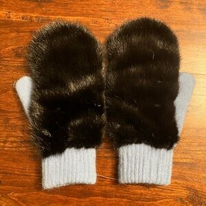 Luxurious Real Mink Fur and Knit Mittens